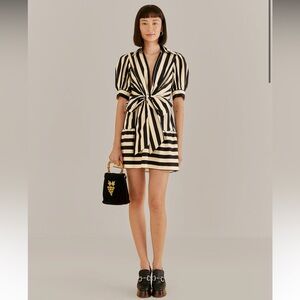 Farm Rio Black Mixed Stripes Short Sleeve Mini Dress